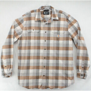 Carhartt Heavy Flannel Shirt Mens L Tall Loose Fit Plaid Heavy Cotton Ranch Wear